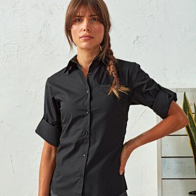 Premier Women's roll sleeve poplin blouse PR306 Women's roll sleeve poplin blouse Thumbnail