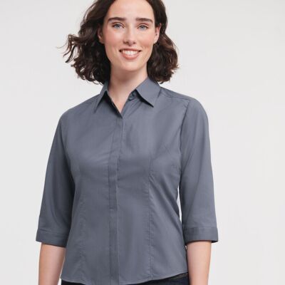 Russell Collection Women's ¾ sleeve polycotton easycare fitted poplin shirt J926F Women's ¾ sleeve polycotton easycare fitted poplin shirt Thumbnail
