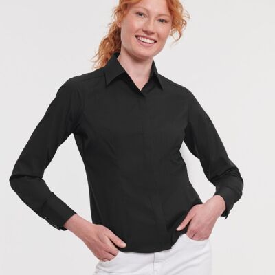 Russell Collection Women's long sleeve polycotton easycare fitted poplin shirt J924F Women's long sleeve polycotton easycare fitted poplin shirt Thumbnail