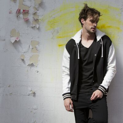 Unisex baseball jacket with detachable hood Thumbnail
