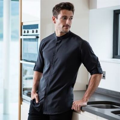 Mandarin shirt with roll-tab sleeve Thumbnail