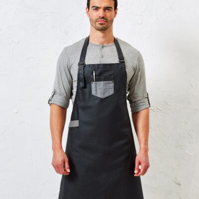Premier Division waxed-look denim bib apron with faux leather PR136 Division waxed-look denim bib apron with faux leather Thumbnail